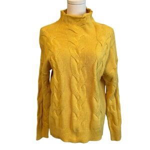 Vtg. 90s Cable Knit Roll Neck Sweater Womens‎ M Yellow Fisherman Preppy Academia
